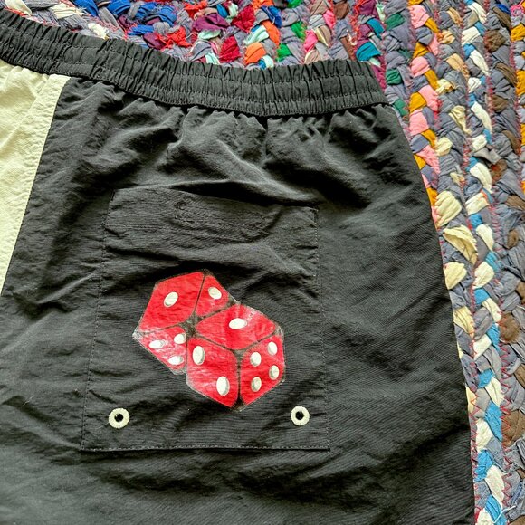 A.LAB Taffy Cherry Dice Black & Beige Two-Tone Board Shorts Men's Size Large 90s - Picture 12 of 15